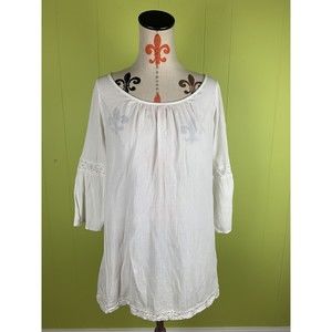 AERIE Boho Lace Inserts 3/4 Sleeve Top Pullover Shirt Women's XSmall XS White